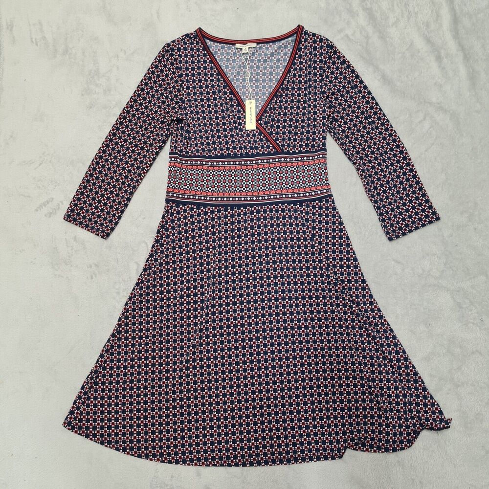 Max Studio Fit & Flare Dress Womens SMALL 3/4 Sleeve Geometric Print Casual